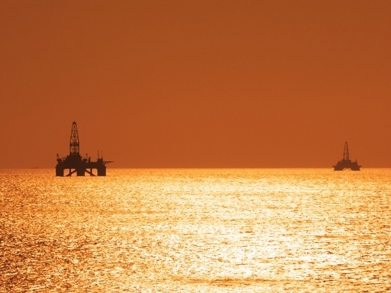 Two offshore oil rigs on the Caspian sea. Photo: iStock